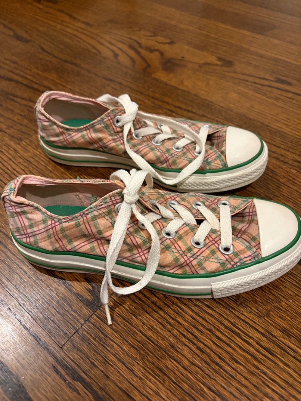 Converse Pink and Green Plaid Low-Top Sneakers